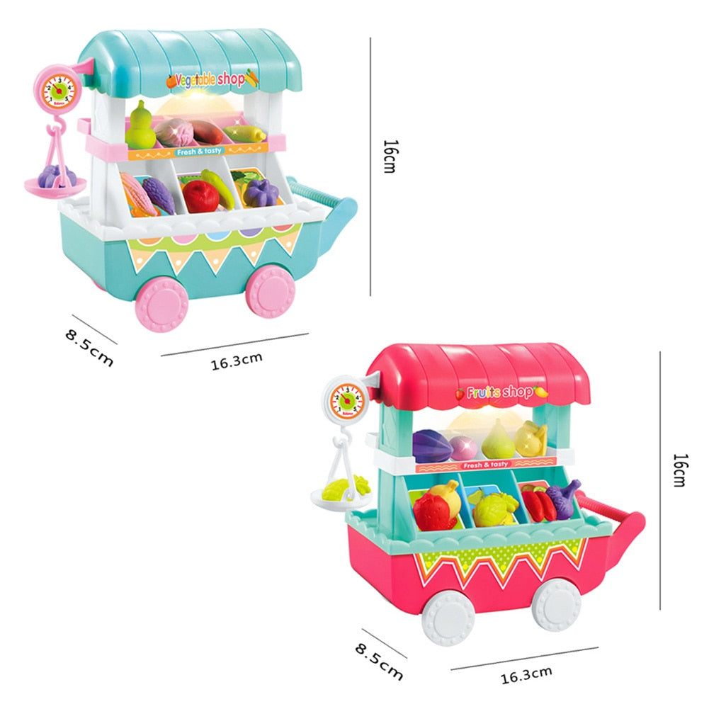 Children Toy Trolley Fruit Vegetables Shop Simulation Small Cart Pretend Playset - ChildAngle