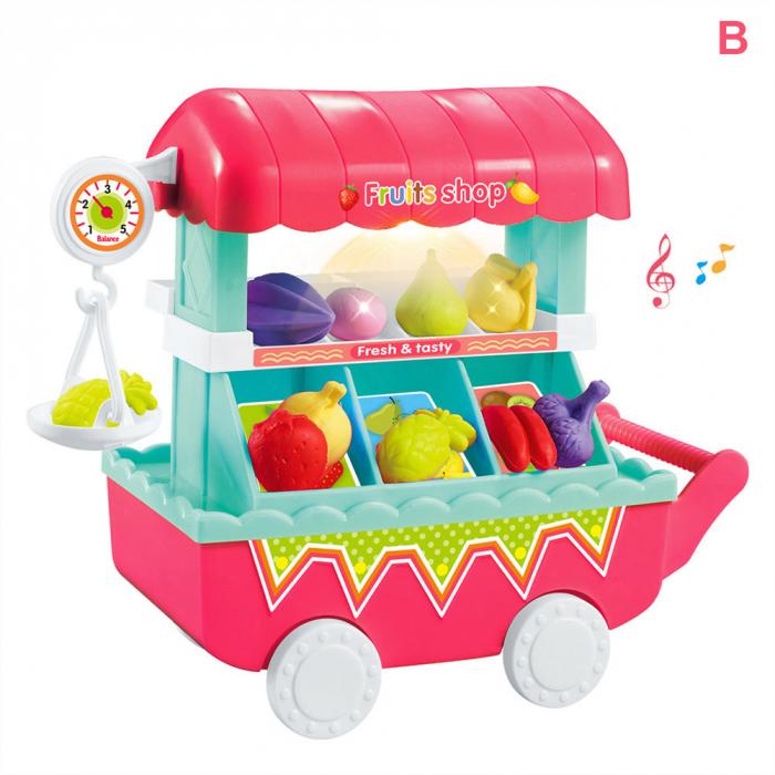 Children Toy Trolley Fruit Vegetables Shop Simulation Small Cart Pretend Playset - ChildAngle