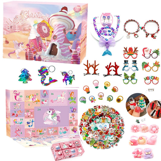 Christmas Advent Calendar Pink Hair Band, Hair Spin Necklace Glasses 24 Days Christmas Advent Calendar - ChildAngle