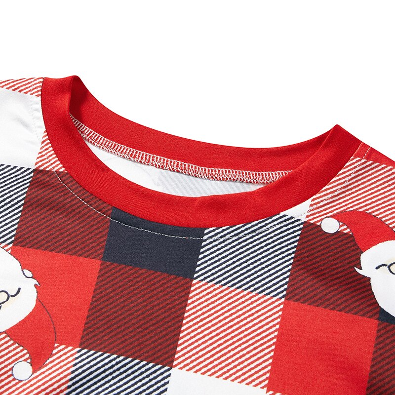 Christmas Family Matching Pajama Long Sleeve Plaid Cartoon Santa Sleepwear - ChildAngle