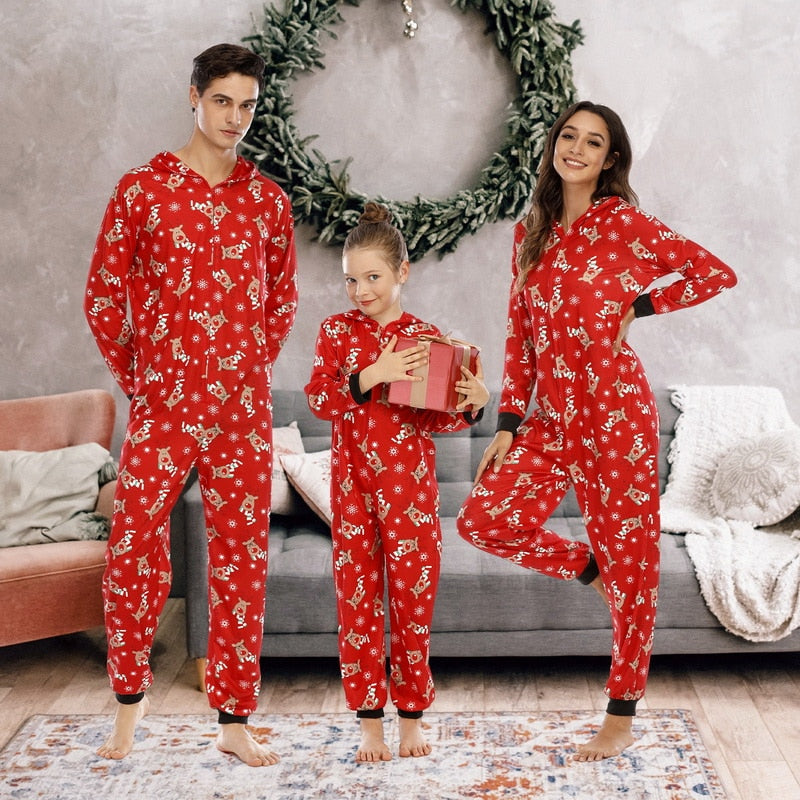 Christmas Family Matching Pajamas Set Hooded Father Mother