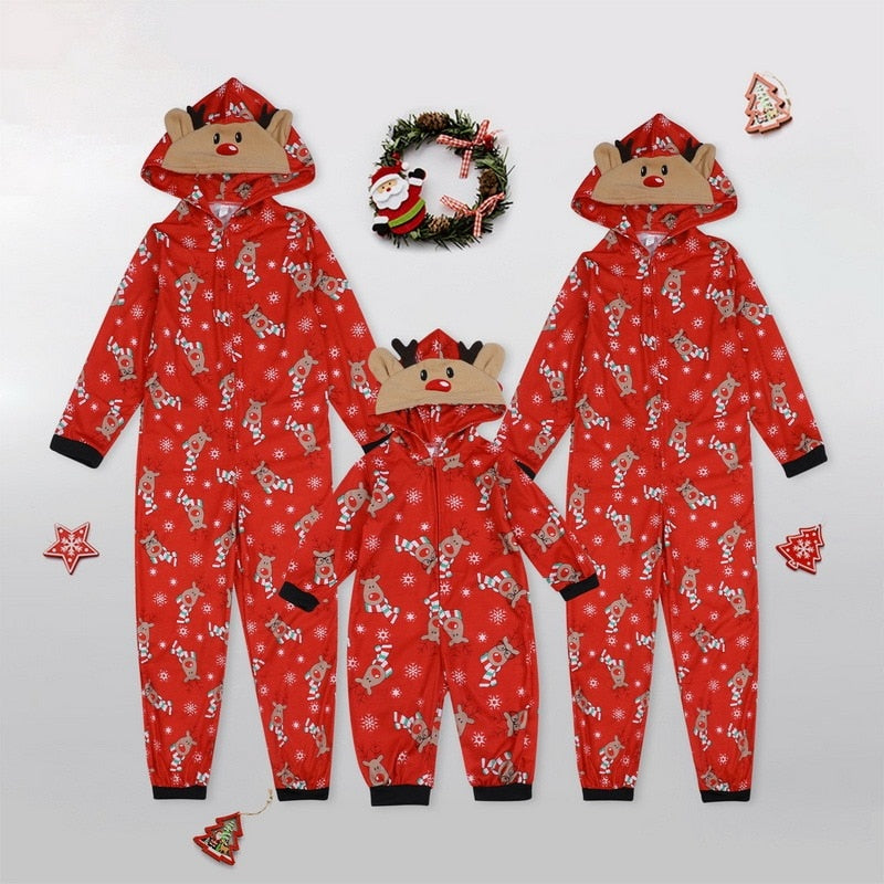 Christmas Family Matching Pajamas Set Hooded Father Mother Daughter Son Kids Jumpsuit Sleepwear - ChildAngle