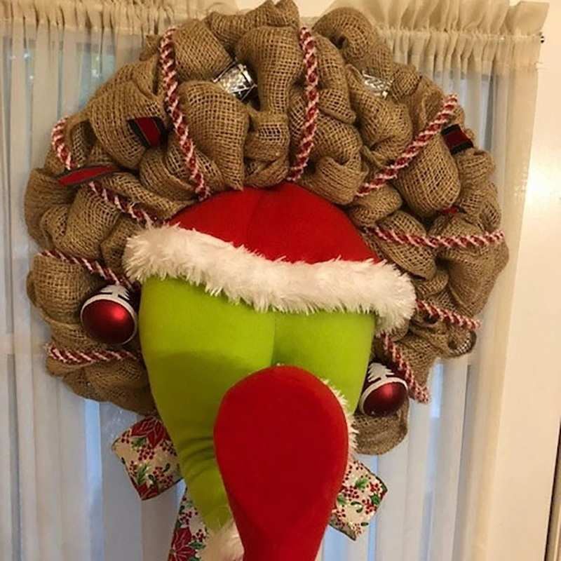 Weihnachtsbaumschmuck Grinch Türdekor Sackleinenkranz