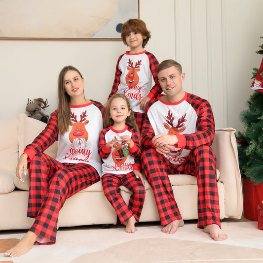 Family Matching Christmas Pajamas Set Reindeer Merry Christmas Xmas Nightwear Sleepwear PJs Set - ChildAngle