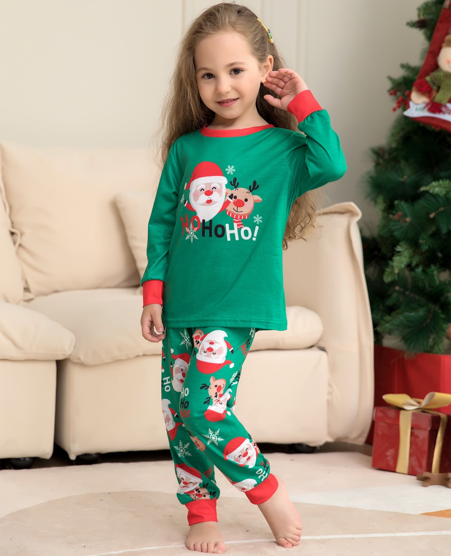 Family Matching Christmas Pajamas Set Santa Claus Reindeer Xmas Nightwear Sleepwear PJs Set - ChildAngle