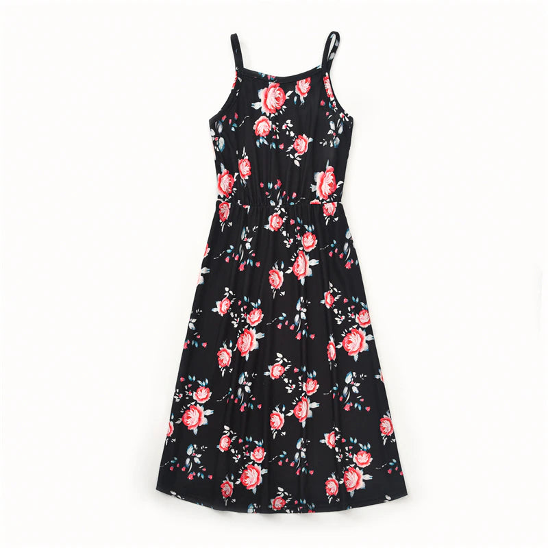 Family Matching Dress Black Floral Maxi Dress for Mommy and Me Matching Outfits - ChildAngle