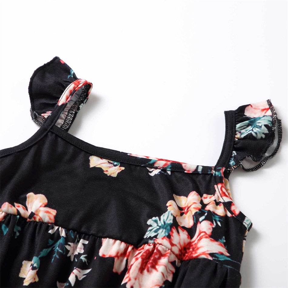 Family Matching Dress Black Floral Maxi Dress for Mommy and Me Matching Outfits - ChildAngle