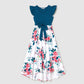 Family Matching Dress V Neck Flutter-sleeve Floral Print Dresses Colorblock T-shirts - ChildAngle