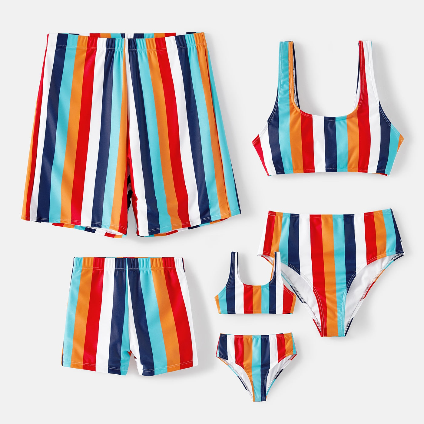 Family Matching Swimsuit Colorful Striped Two-Piece Swimsuit - ChildAngle