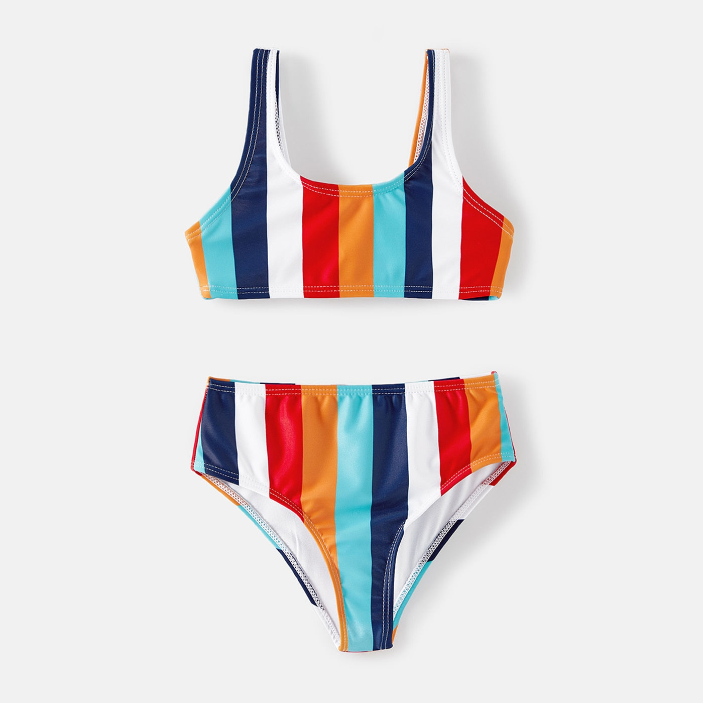 Family Matching Swimsuit Colorful Striped Two-Piece Swimsuit - ChildAngle