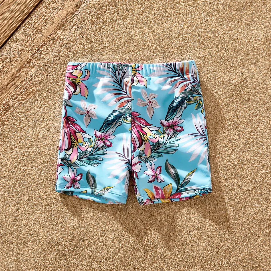 Family Matching Swimsuit Floral Leaf Swim Trunks One Piece Swimsuit - ChildAngle