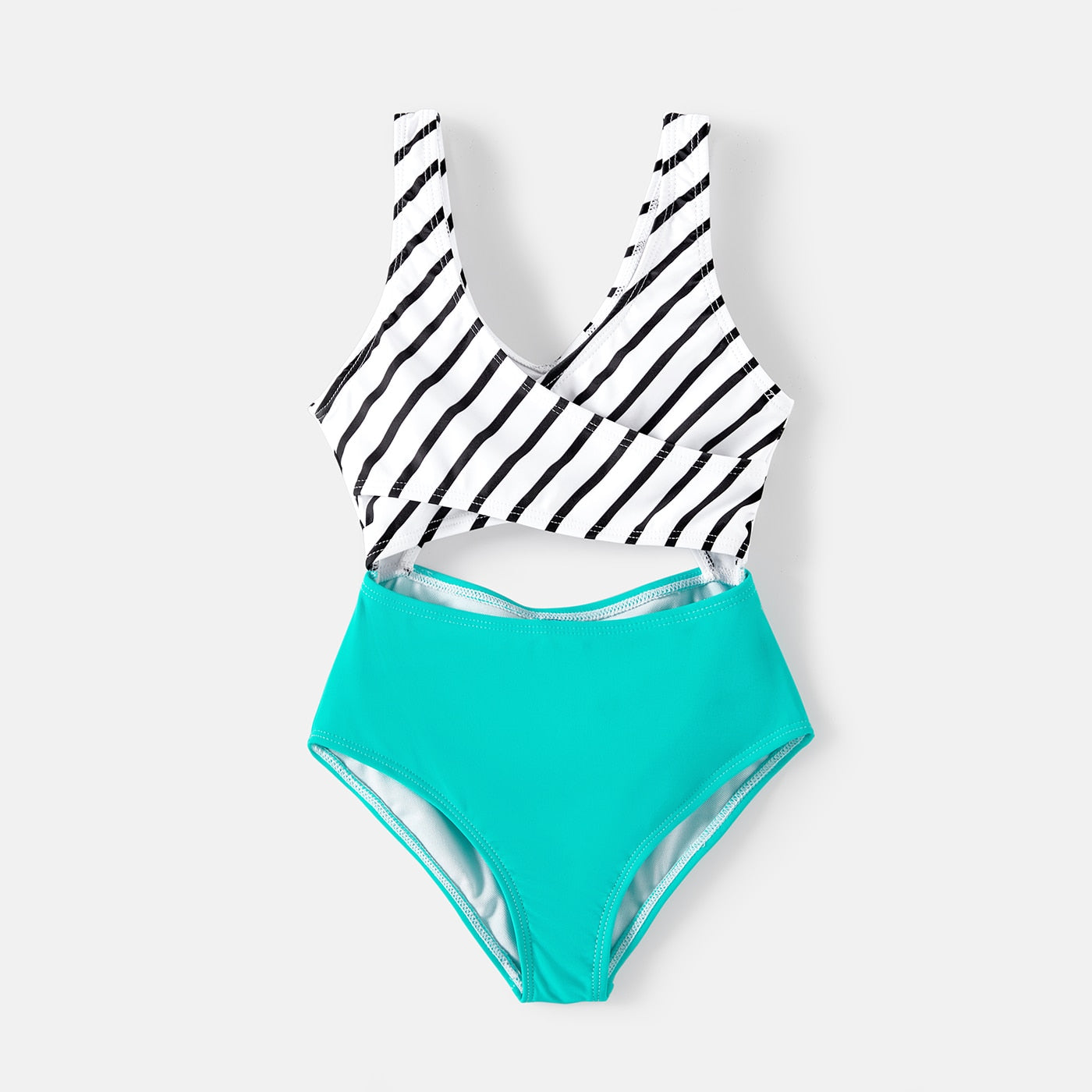 Family Matching Swimsuits Striped Spliced One-piece Swimsuit Colorblock Swim Trunks - ChildAngle