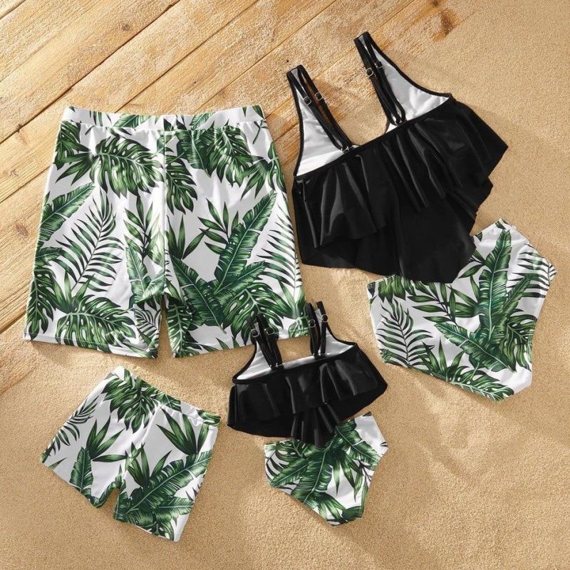 Matching Family Swimsuit Tropical Plants Flounced Mother Me Bathing Suits