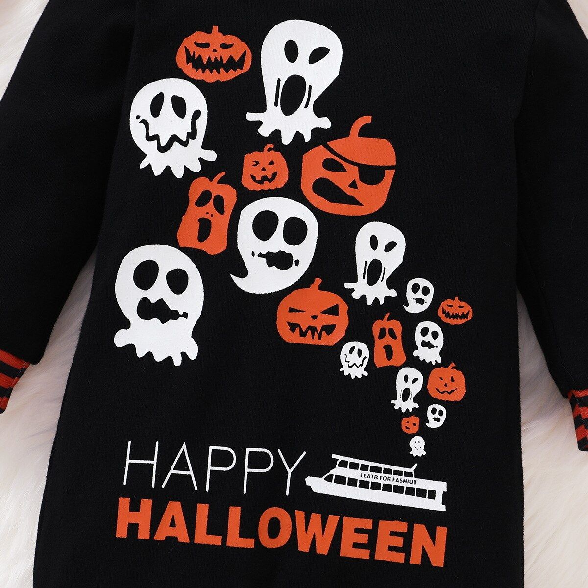 Halloween Baby Allover Raglan Pumpkin Rompers Hooded Jumpsuit For Kids - ChildAngle