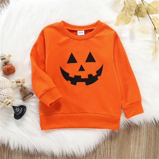Kids Halloween Pumpkin Sweatshirts Long Sleeved Orange Tops Child Loose Sweatshirt - ChildAngle