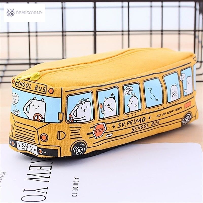 Large Capacity School Bus Pencil Case Canvas Pencil Bag - ChildAngle