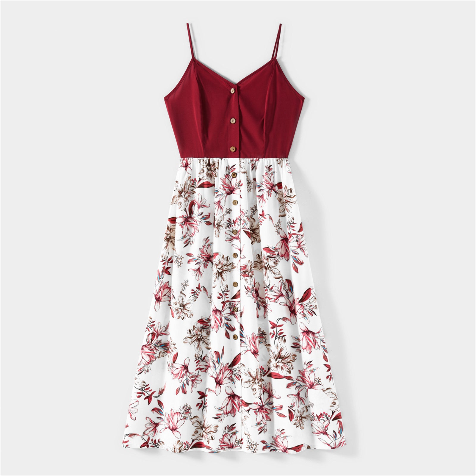 Family Matching All Over Floral Print Cross Wrap V Neck Spaghetti Strap Dresses and Splicing Short-sleeve T-shirts Sets