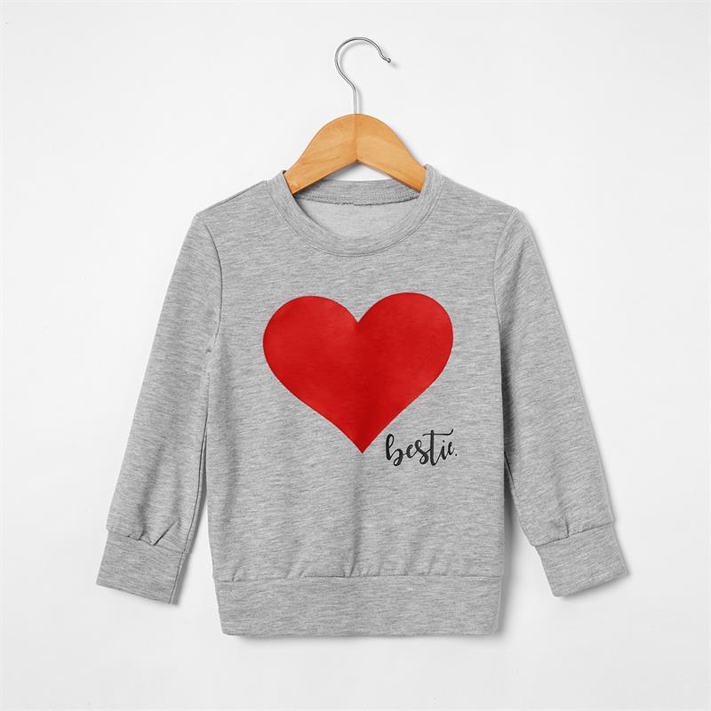 Matching Family Outfits Mommy and Me Long Sleeve Bestie Heart Hoodies Dress - ChildAngle