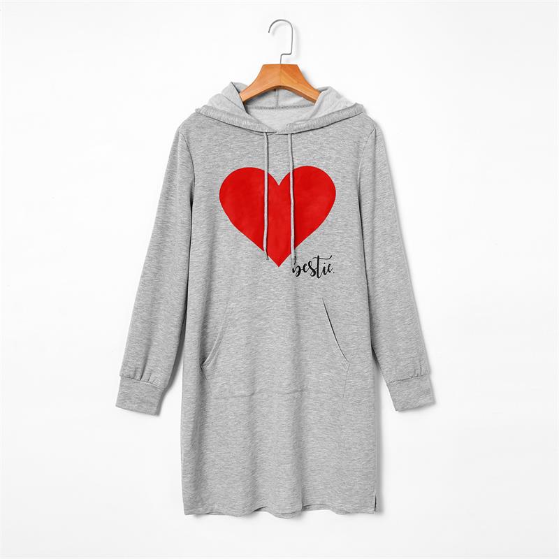 Matching Family Outfits Mommy and Me Long Sleeve Bestie Heart Hoodies Dress - ChildAngle