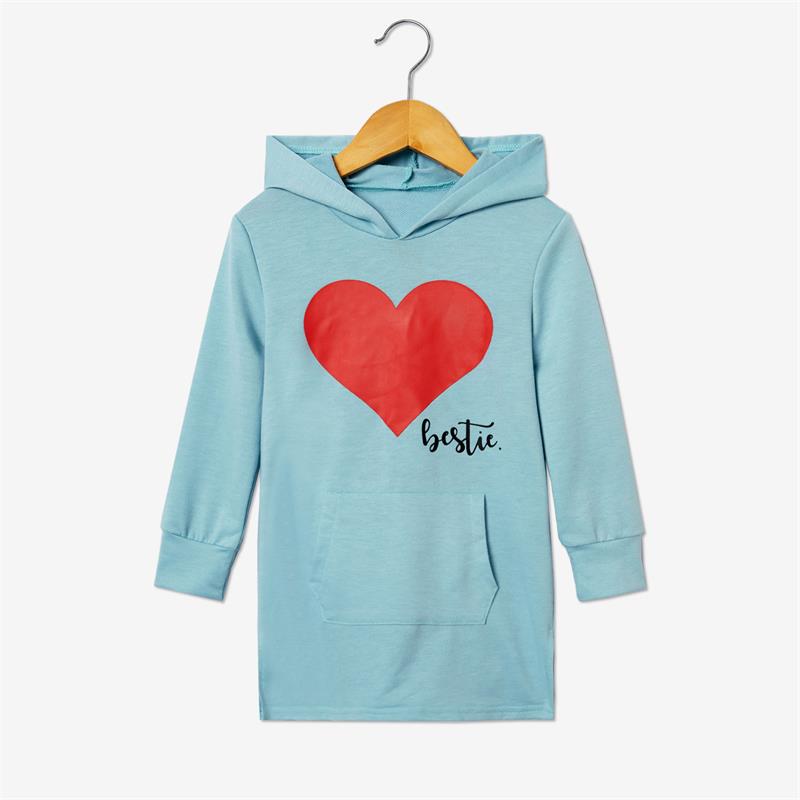 Matching Family Outfits Mommy and Me Long Sleeve Bestie Heart Hoodies Dress - ChildAngle