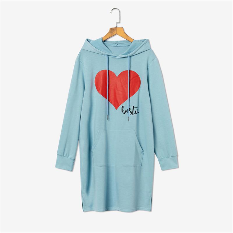 Matching Family Outfits Mommy and Me Long Sleeve Bestie Heart Hoodies Dress - ChildAngle