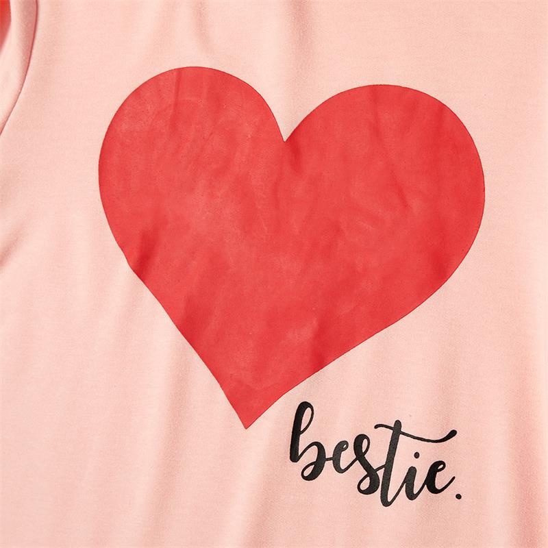 Matching Family Outfits Mommy and Me Long Sleeve Bestie Heart Hoodies Dress - ChildAngle