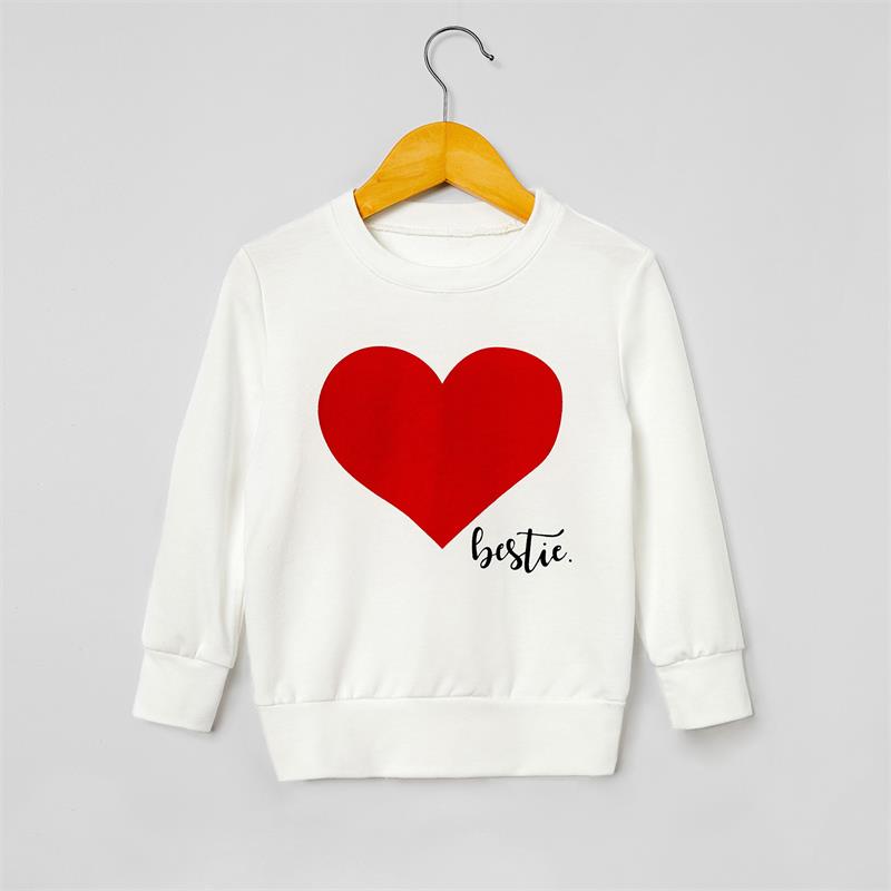 Matching Family Outfits Mommy and Me Long Sleeve Bestie Heart Hoodies Dress - ChildAngle