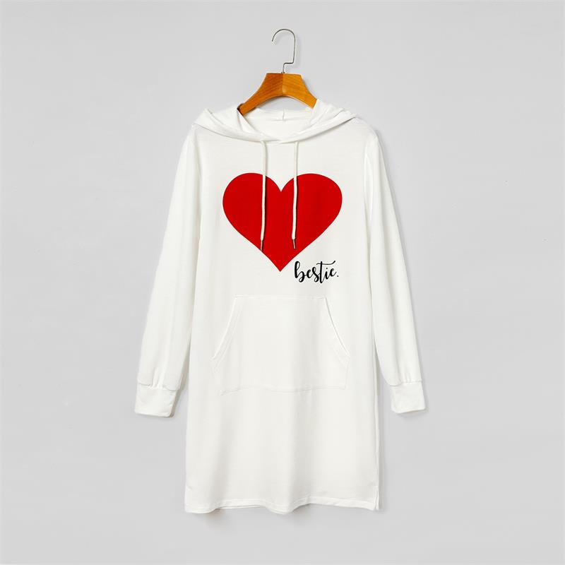 Matching Family Outfits Mommy and Me Long Sleeve Bestie Heart Hoodies Dress - ChildAngle