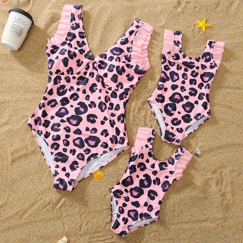 Matching Family Outfits Swimsuit Leopard Swimwear Mother Daughter Swimsuits - ChildAngle
