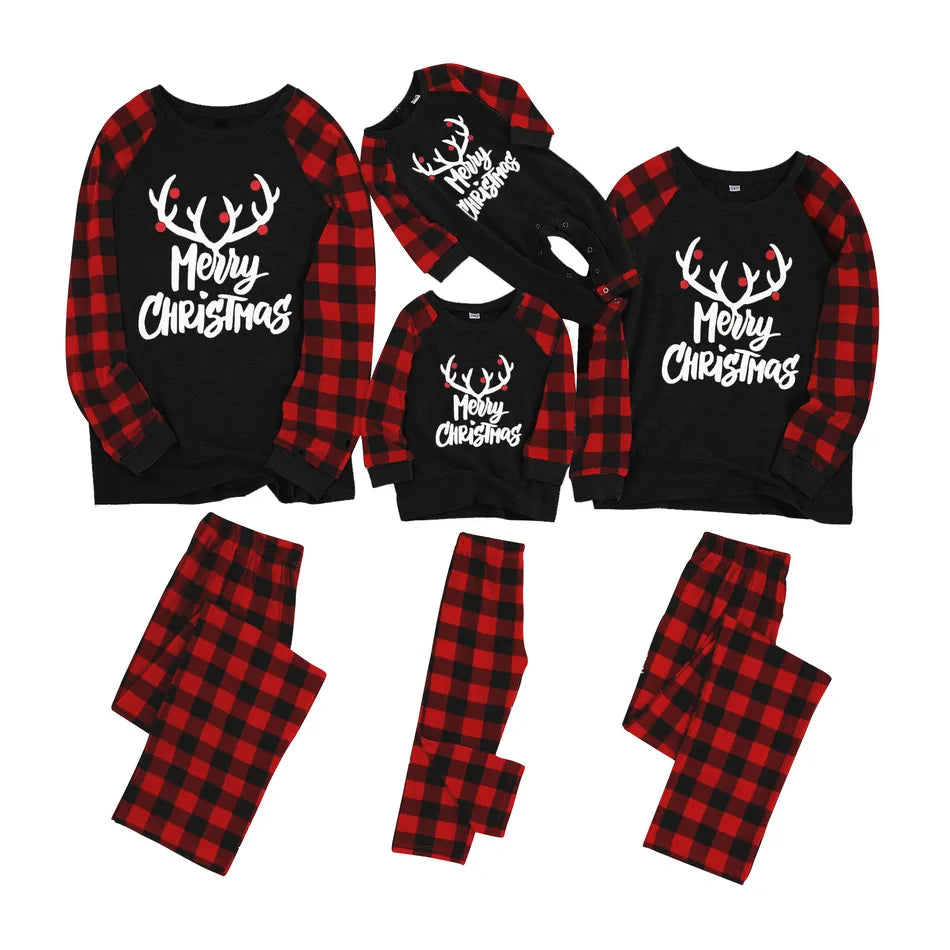 Matching Family Pajama Set Plaid Reindeer Merry Christmas Sleepwear - ChildAngle