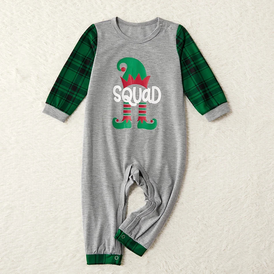Matching Family Pajamas Sets Green Squad Print Plaid Sleepwear Set - ChildAngle