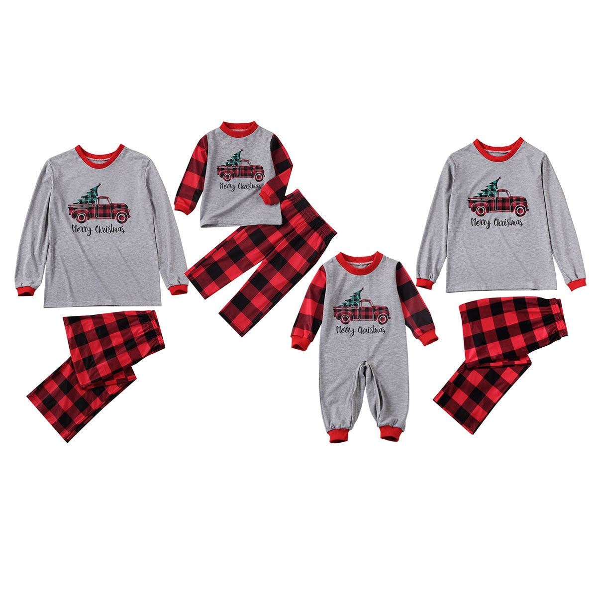 Matching Family Pajamas Sets Merry Christmas Top and Plaid Pants
