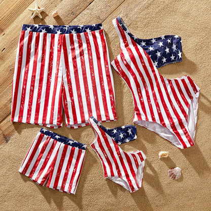 Matching Family Swimsuit 4th of July Red Stripe Stars Flag ChildAngle