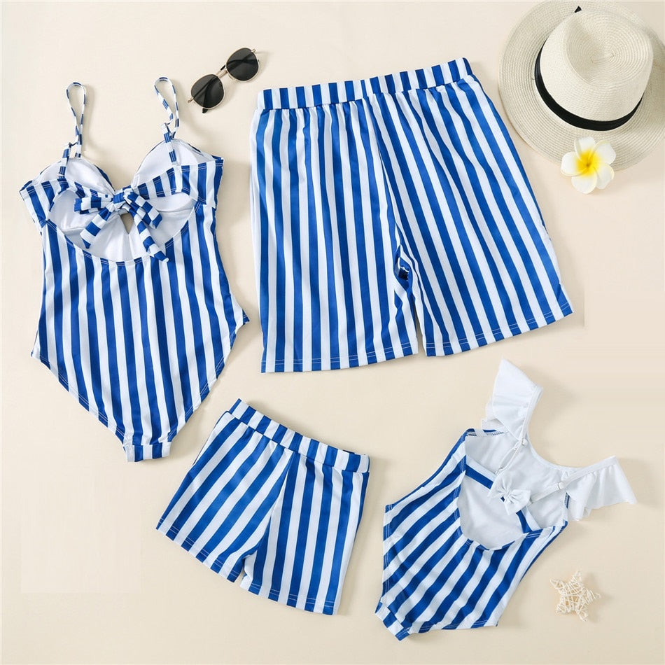Matching Family Swimsuit Blue Striped One Piece Swimsuit - ChildAngle