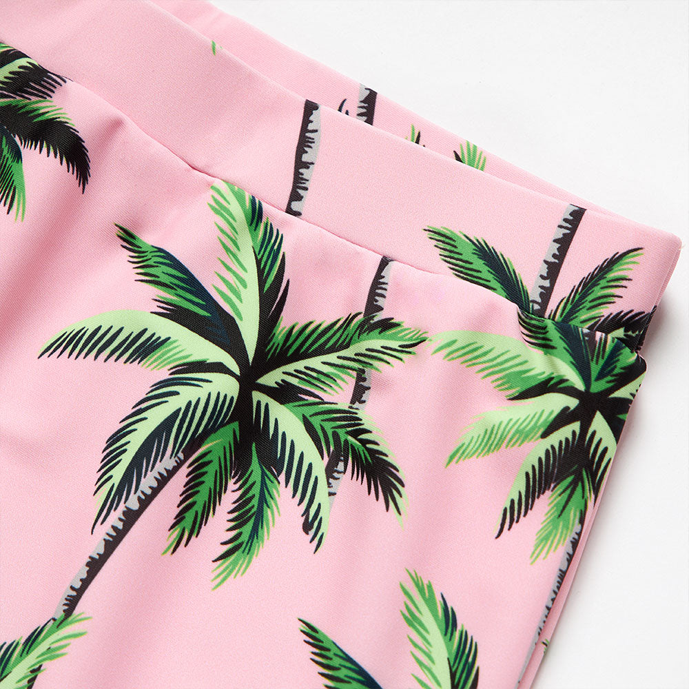 Matching Family Swimsuit Floral Pink Coconut Tree One Piece Swim Trunks Bathing Suit - ChildAngle