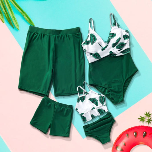 Matching Family Swimsuit Green Palm Tree One Piece Swimsuit - ChildAngle