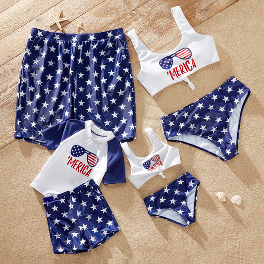 Matching Family Swimsuit Independence Day Print Tie Front Tank - ChildAngle