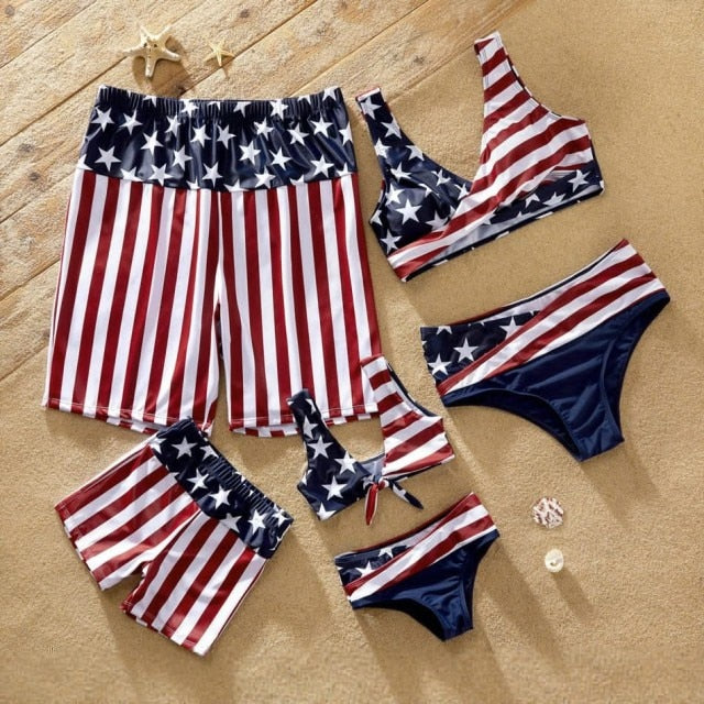 Matching Family Swimsuit Independence National Day Bowknot Star