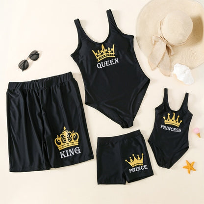 Matching Family Swimsuit King Queen Princess Solid Swimwear for Whole Family - ChildAngle