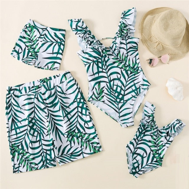 Matching Family Swimsuit Leaves Printing Swimsuit - ChildAngle