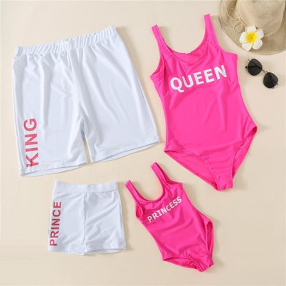 Matching Family Swimsuit Letter King Queen Swimsuit One Piece Swimwear - ChildAngle