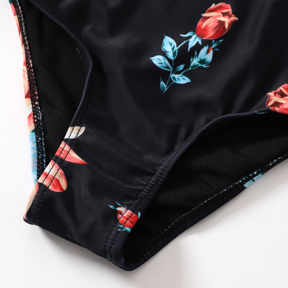 Matching Family Swimsuit One Piece Floral Cutout Flower Halter Ruffle Swimwear - ChildAngle