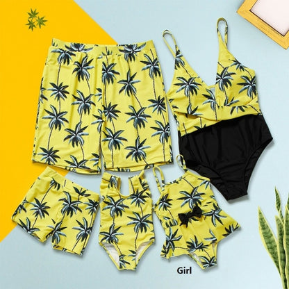 Matching Family Swimsuit Yellow Palm Tree Planting Bathing Suit - ChildAngle