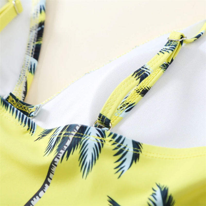 Matching Family Swimsuit Yellow Palm Tree Planting Bathing Suit - ChildAngle