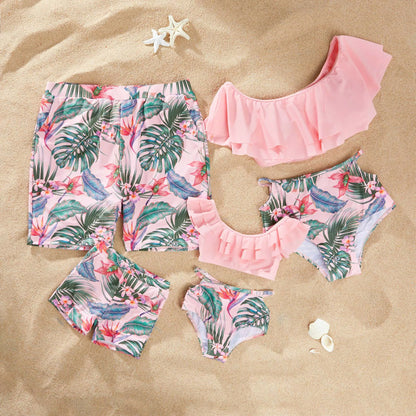 Matching Family Swimsuits Mommy and Me Matching Swimsuit Pink Floral Bikini Sets - ChildAngle
