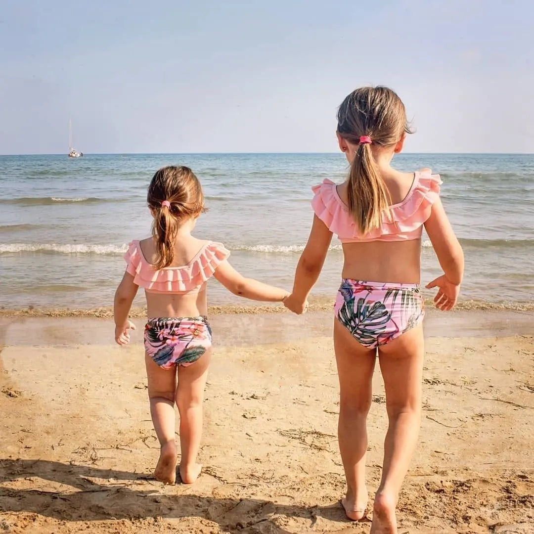 Mommy and Me Matching Family Swimsuit Ruffle Women Swimwear Kids