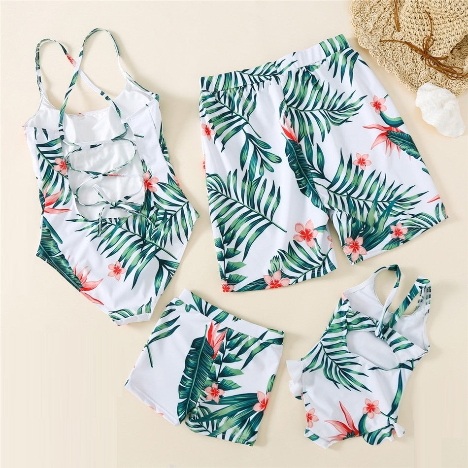 Matching Family Swimsuits Palm Leaves One Piece Swimwear - ChildAngle