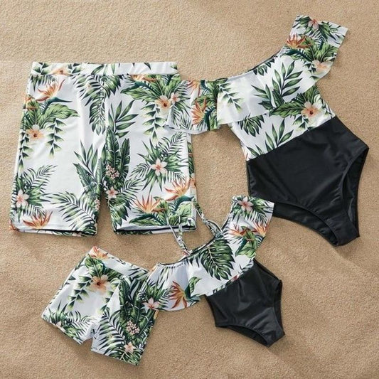 Matching Family Floral Leaves Swimsuit Mother Daughter Bathing Suits