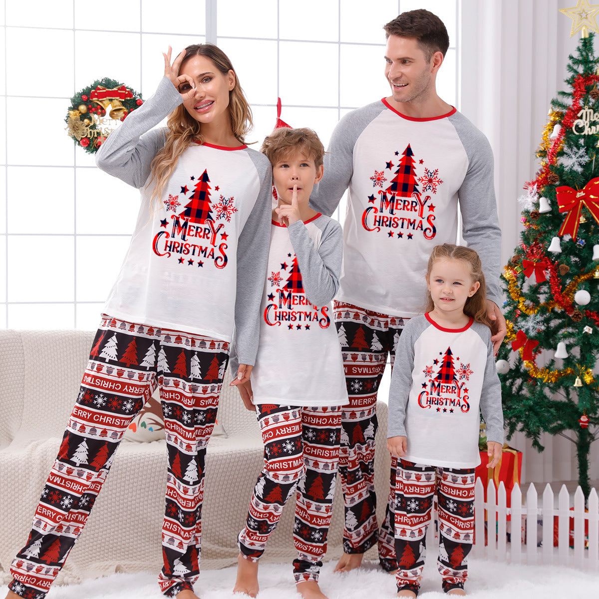 FAMILY PAJAMAS Big Kids' Merry Christmas Trees Pajama Set sz M Medium (8)  Pjs