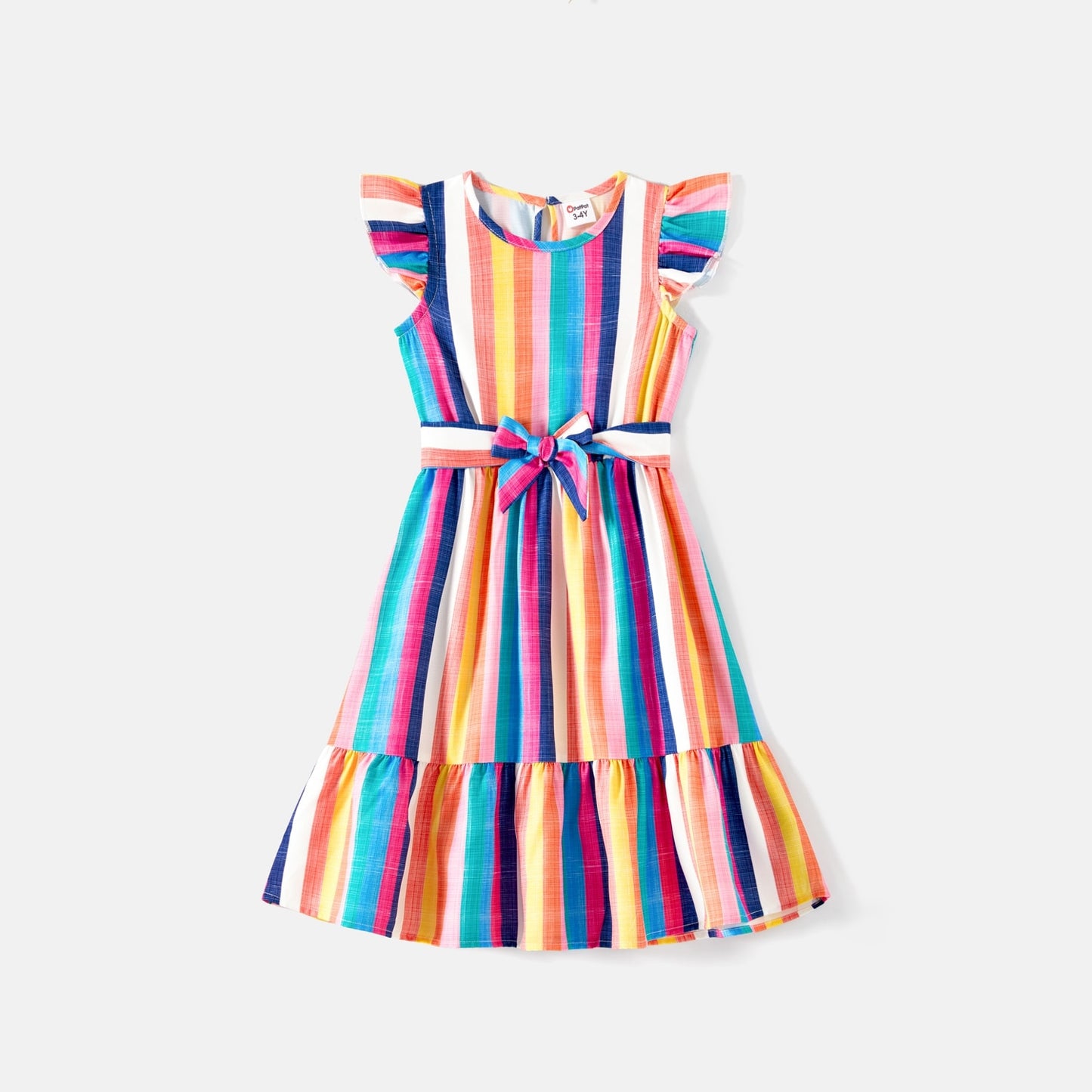 Mommy and Me Dresses Sleeveless Colorful Striped Belted Dresses - ChildAngle
